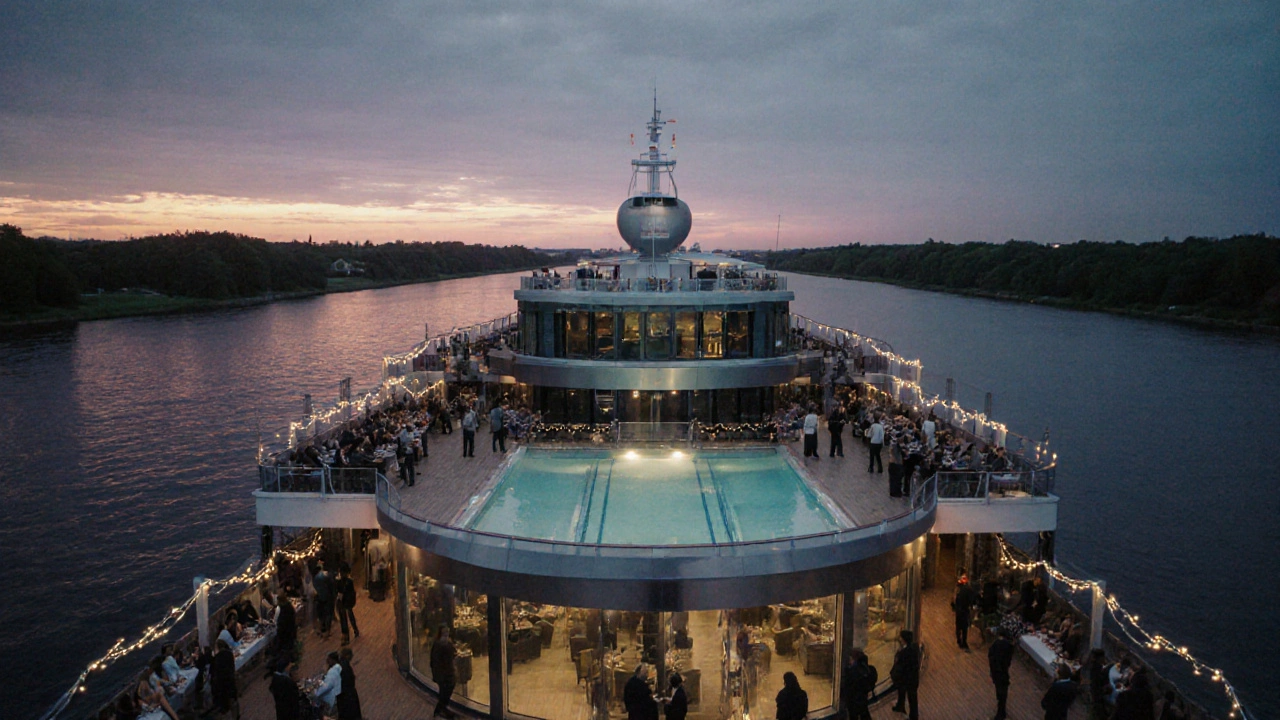 Современный речной лайнер с бассейном и панорамными окнами на Волге