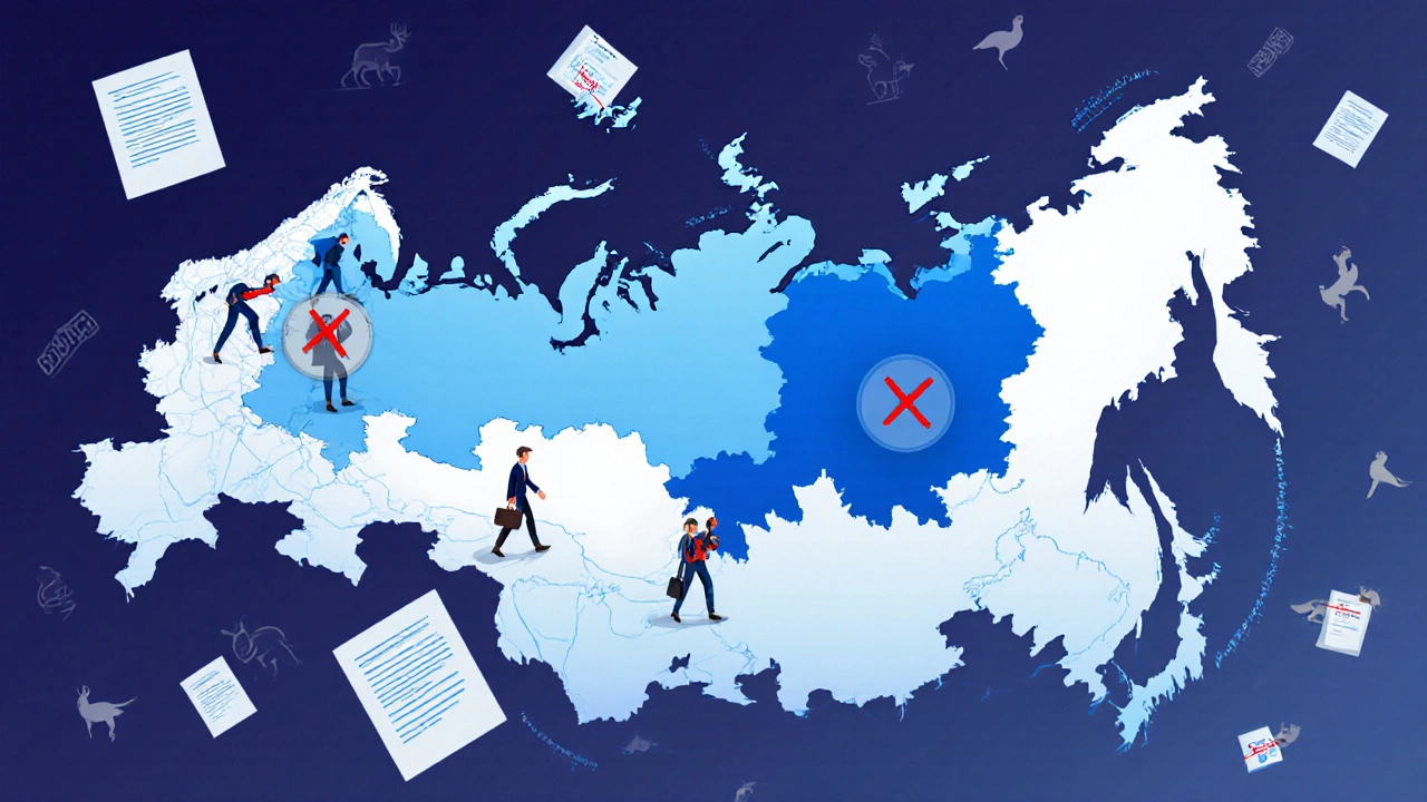 Карта России с запретными зонами и исчезающими покупателями земли