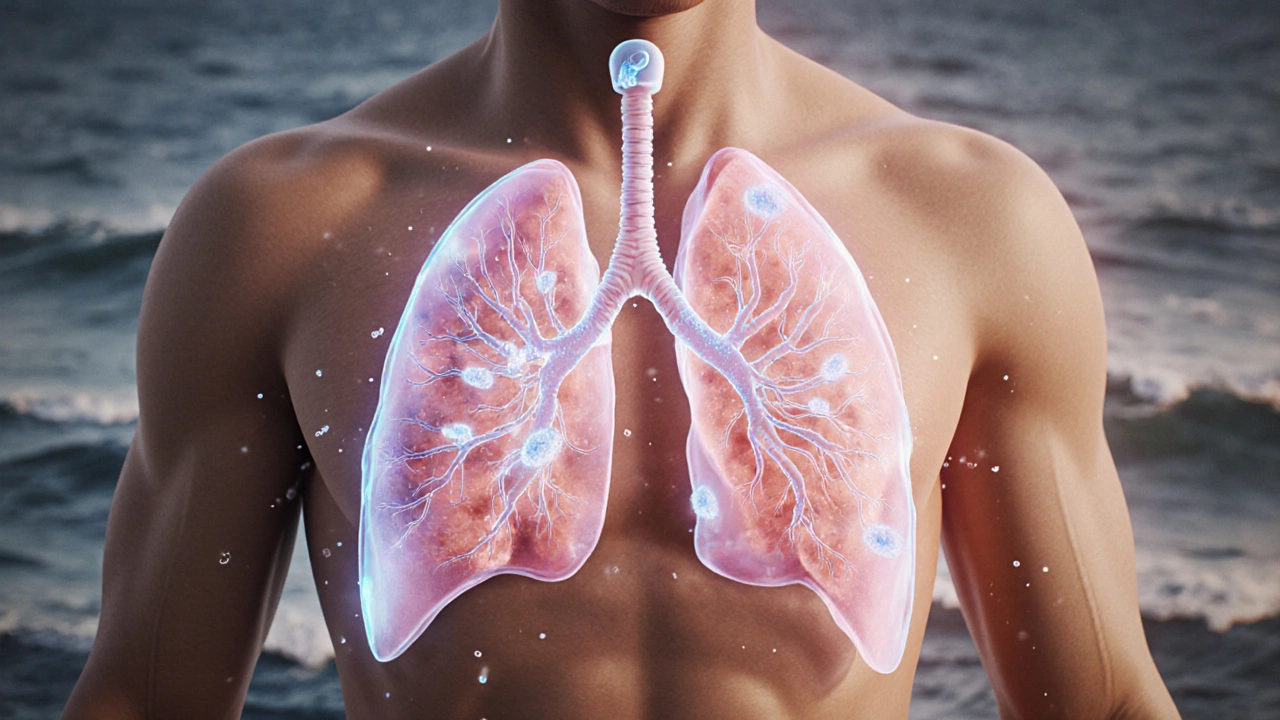 Микроскопический вид лёгких: солевые частицы очищают бронхи и альвеолы.