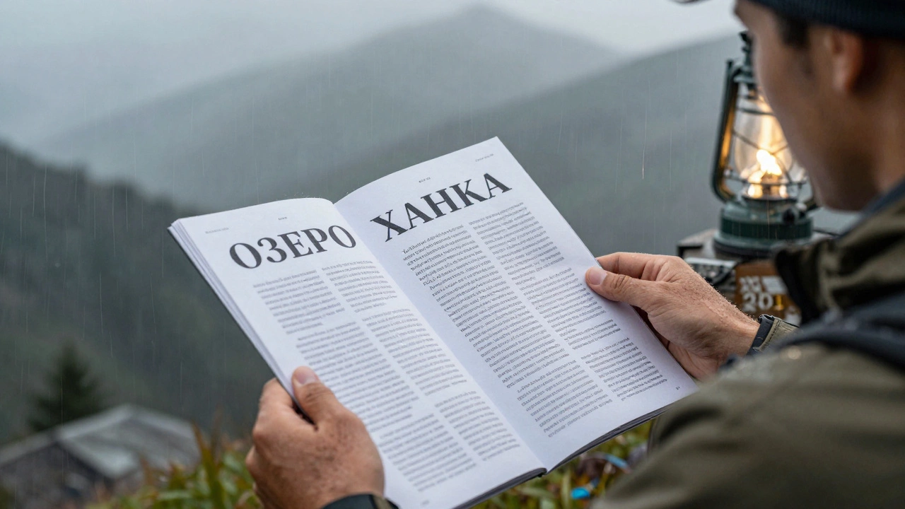 Турист читает брошюру с идеально настроенным кернингом и трекингом текста под дождем.