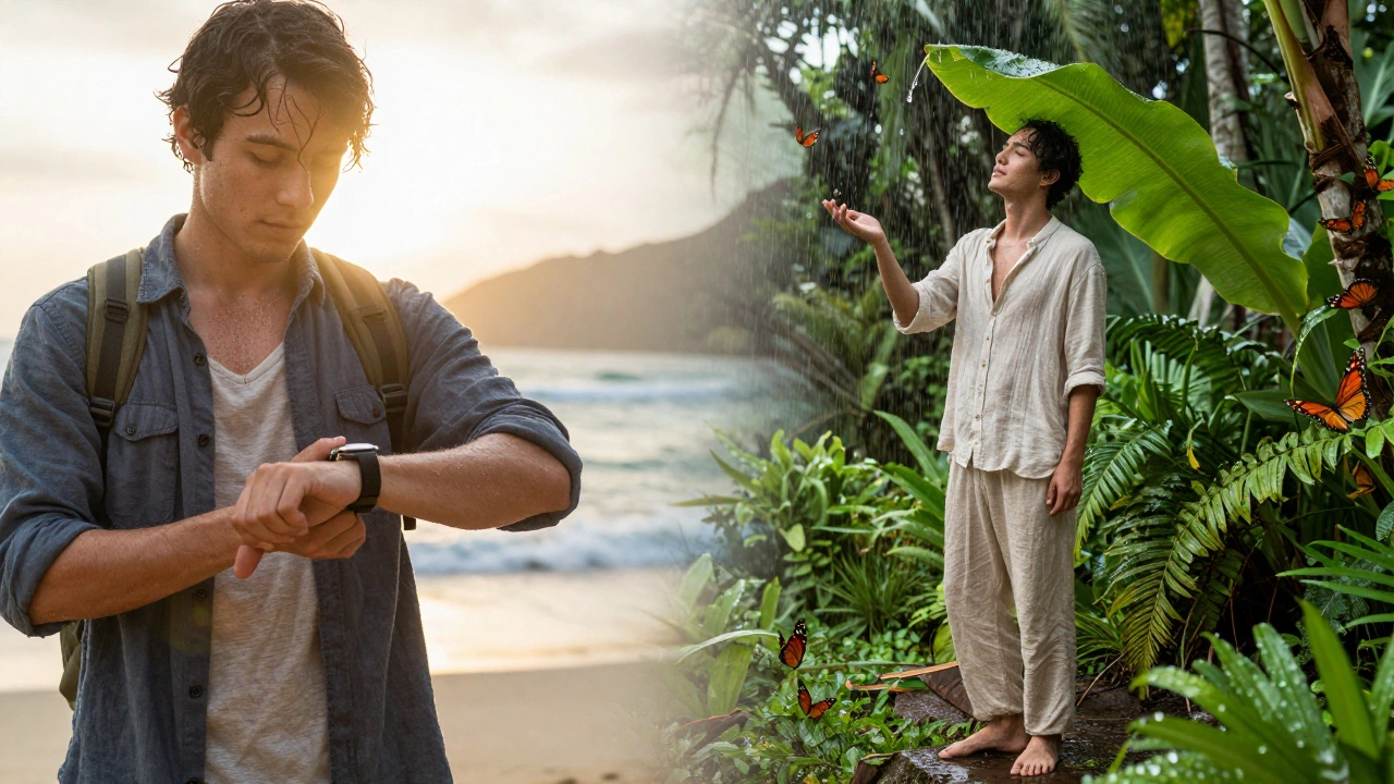 Преображение путешественника: от стресса под солнцем к спокойствию в дождевом лесу.