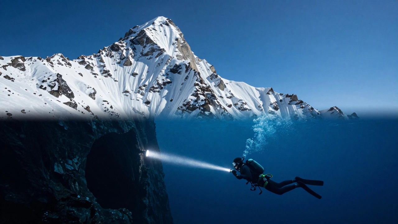 Альпинист на заснеженной вершине и дайвер в глубокой пещере