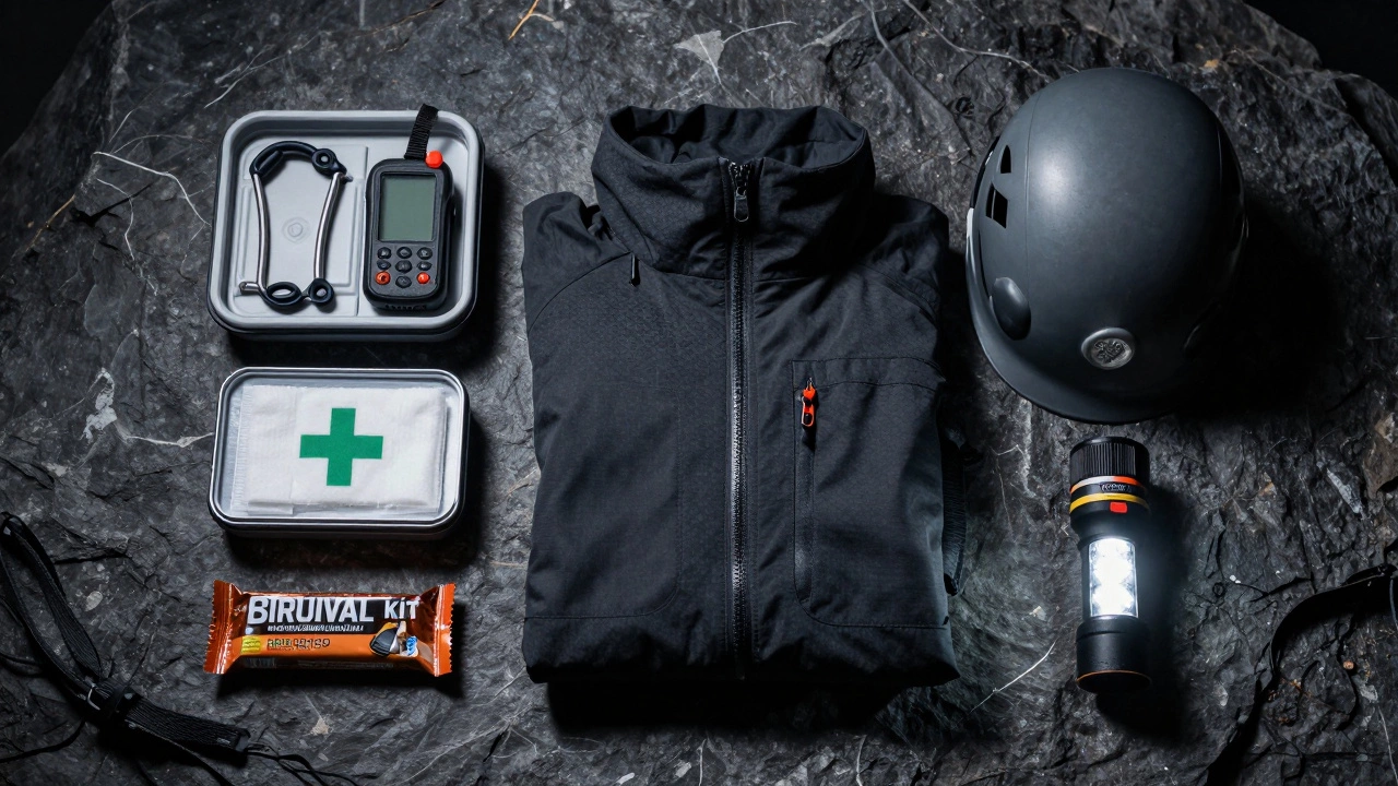 Набор снаряжения для выживания: GPS-трекер, аптечка, термоодежда и шлем
