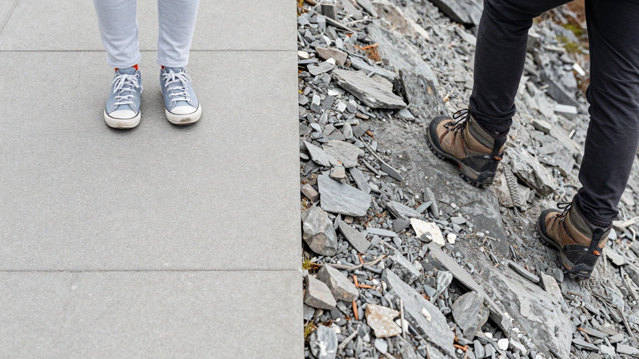 Сравнение прогулки по городскому асфальту и переходом по горным камням